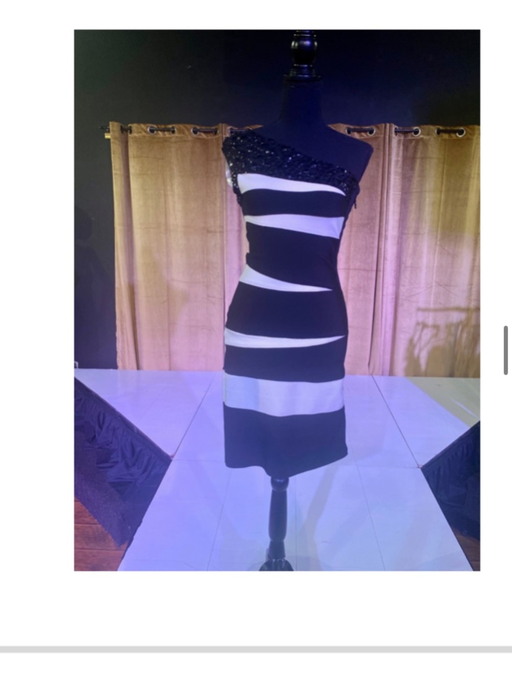 One-Shoulder Black and White Striped Cocktail Dress